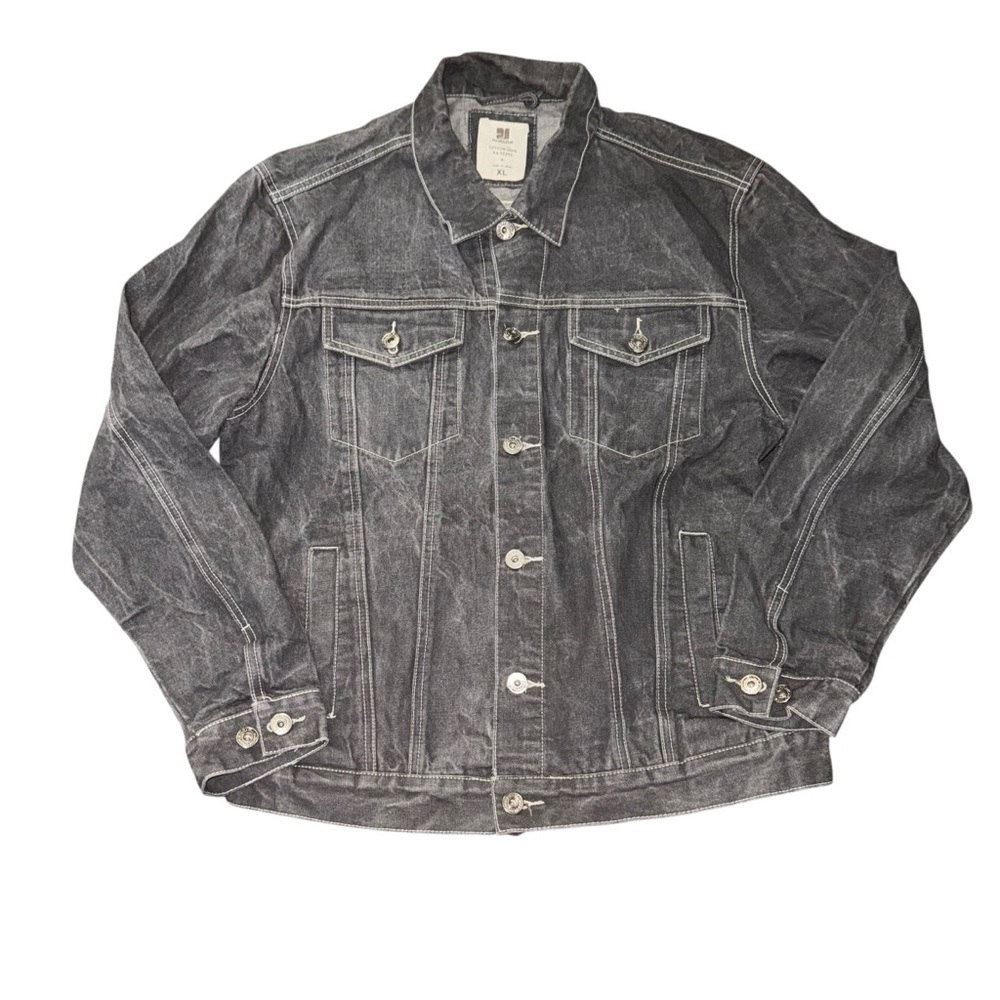 PJ Mark Men’s Gray Denim Jacket Size XL Button Front Distressed Wash 100% Cotton